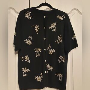 Vintage Black Embroidered Floral Cardigan